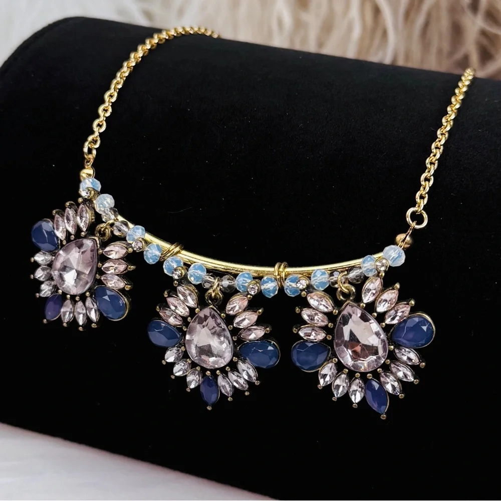 Vintage aged goldtone bling statement necklace